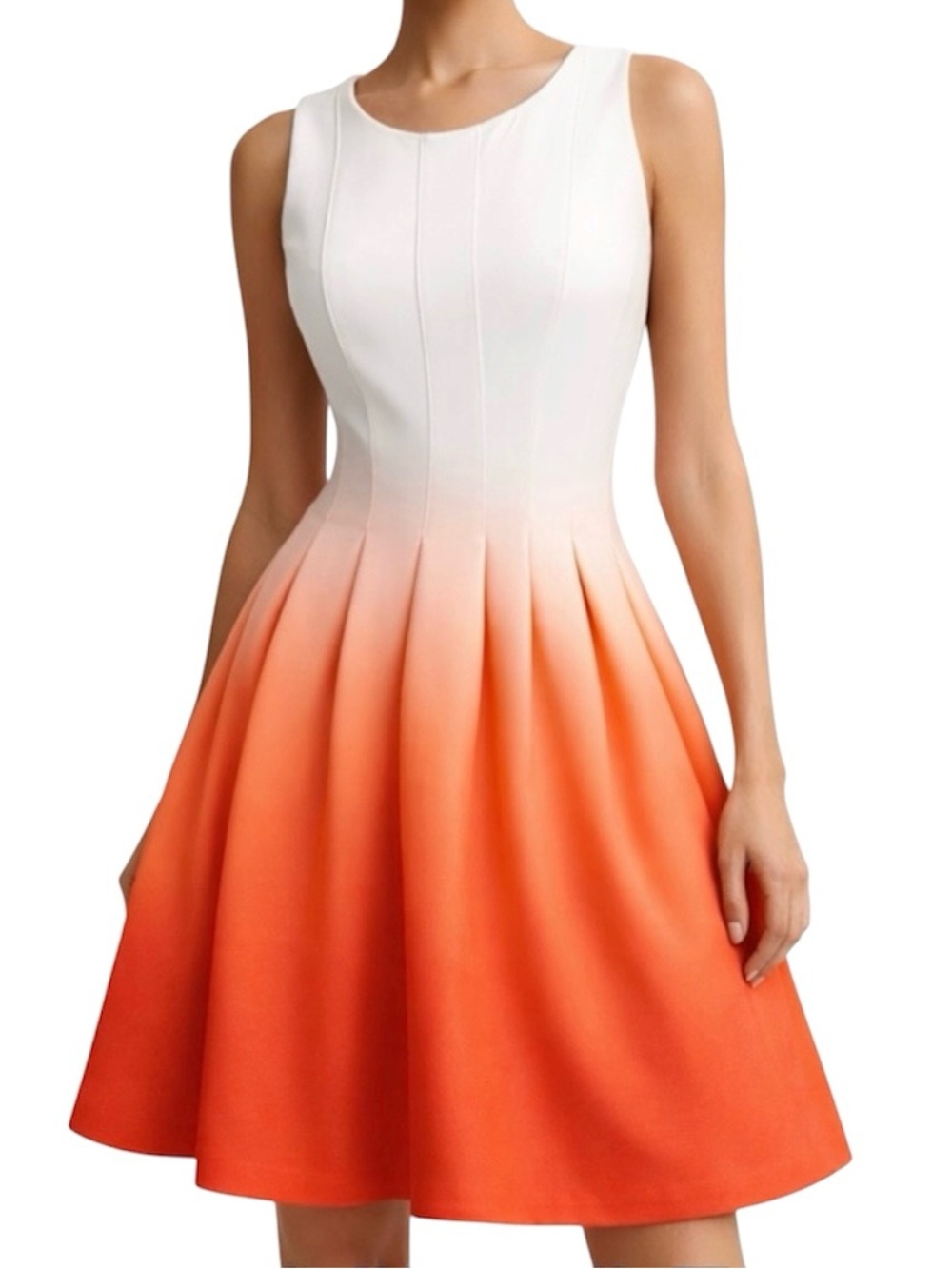 Calvin Klein Sleeveless White Orange Coral Ombre Flare Cocktail Dress NWT